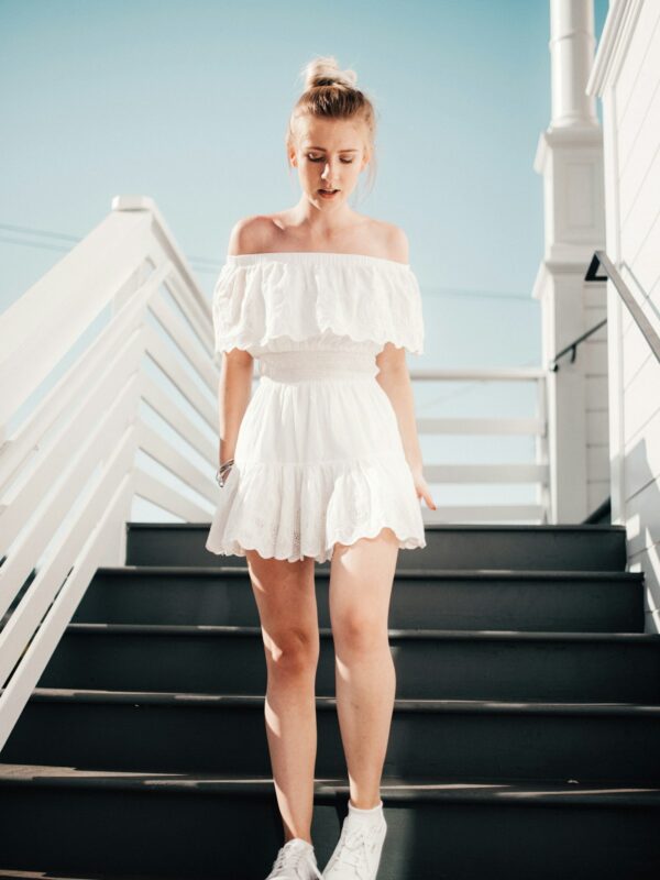 Ruffle Off-Shoulder Mini Dress in White