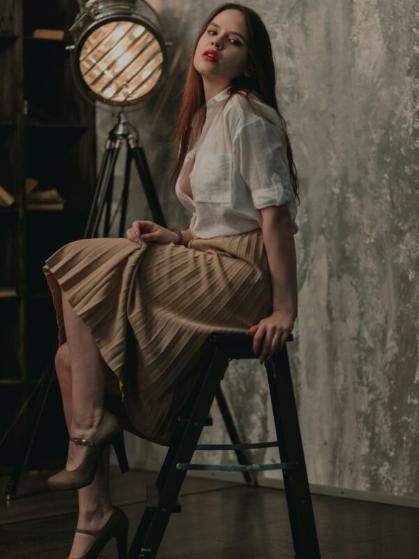 Satin Button-Front Blouse in Ivory