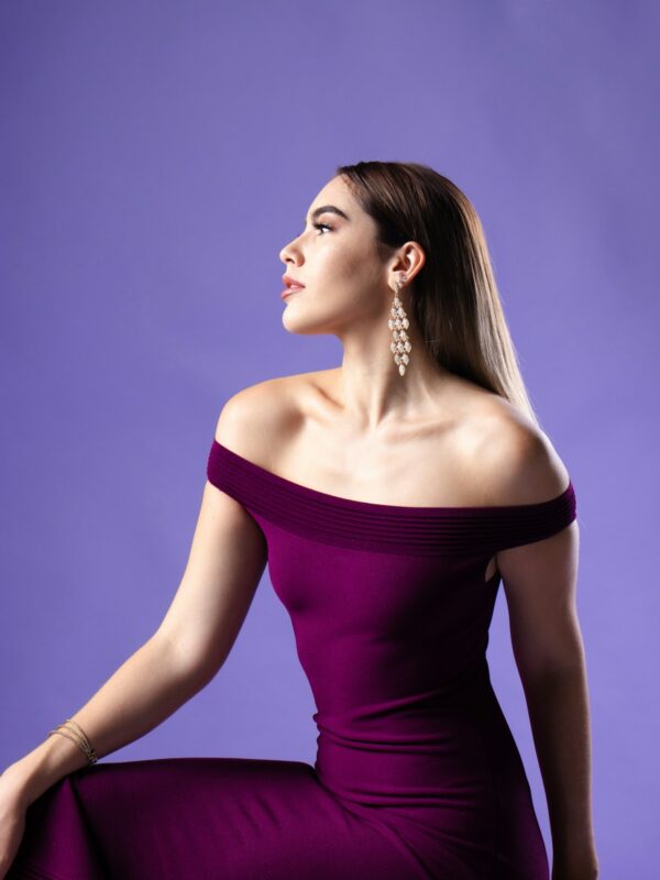 Velvet Off-Shoulder Gown in Plum