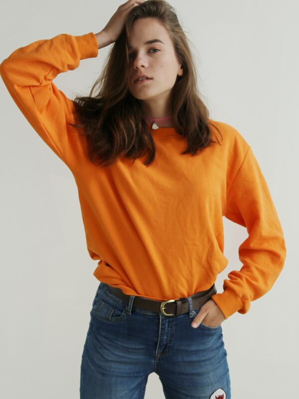 Ribbed Crew Neck Sweater in Tangerine