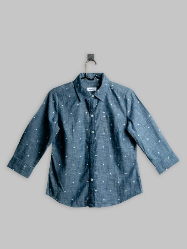 Printed Chambray Shirt in Denim Blue